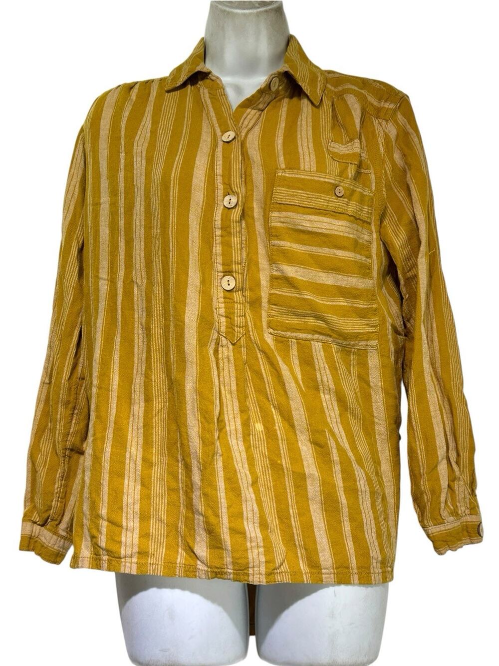 We The Free Women’s Size XS Mustard Yellow Striped Pullover Tunic Shirt